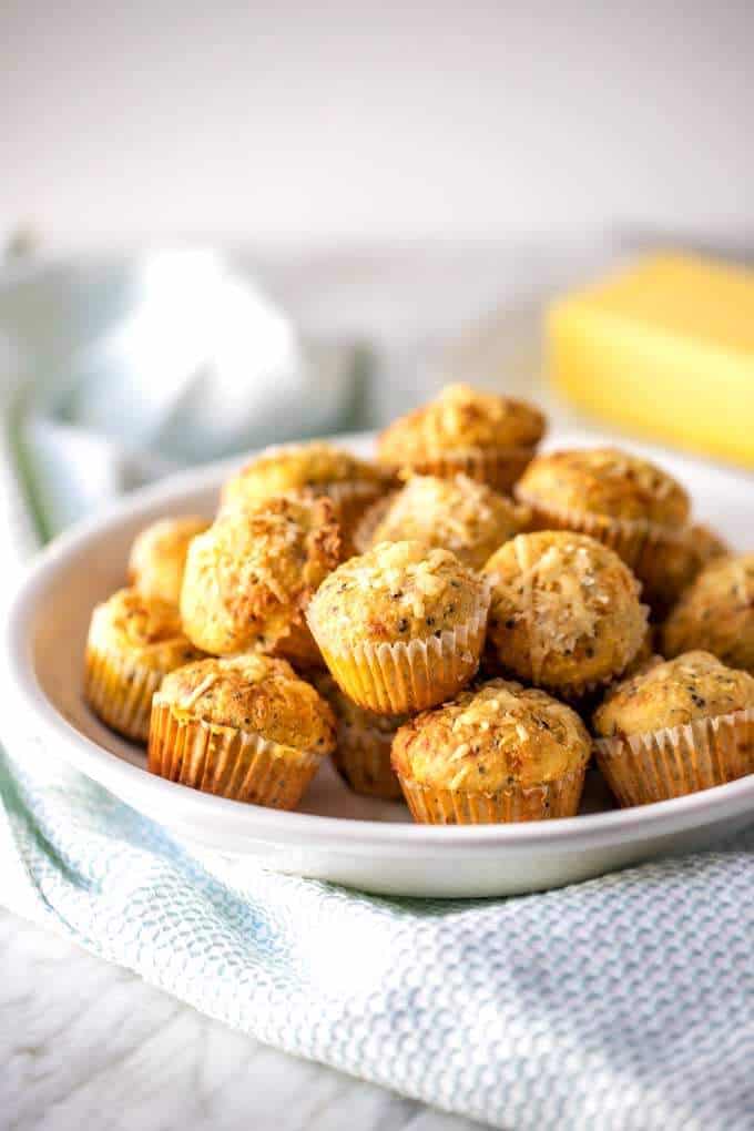 White plate filled with gluten free corn muffins