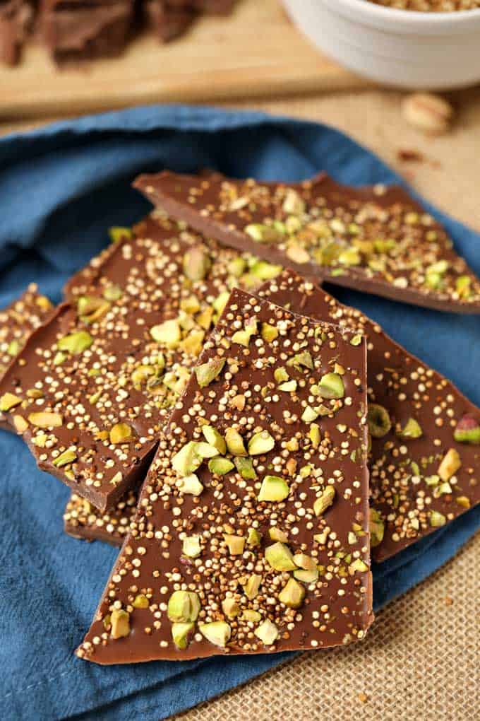 Salted Quinoa Chocolate Bark with Pistachios
