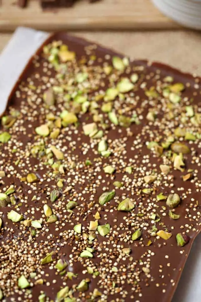 Salted Quinoa Chocolate Bark with Pistachios