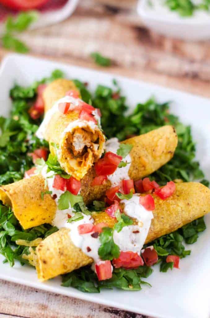 Baked Chicken Taquitos Recipe - Baked Taquitos with Lime Dipping Sauce