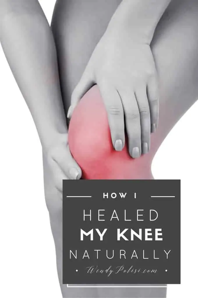 Photo of a woman holding an injured knee with the copy Heal a Knee Injury Naturally - ligament tear in knee home remedy 