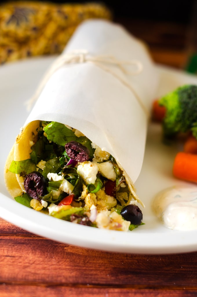 Greek Salad Wraps with Hummus - Vegetarian & Gluten Free - WendyPolisi.com
