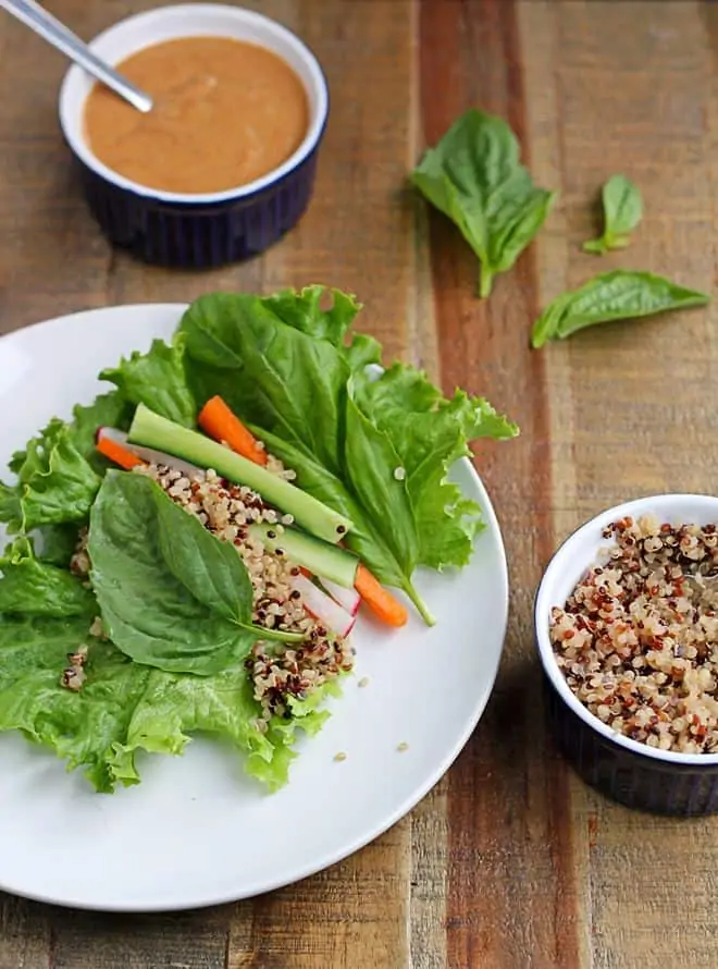 Quinoa Lettuce Wraps with Easy Peanut Sauce - WendyPolisi.com