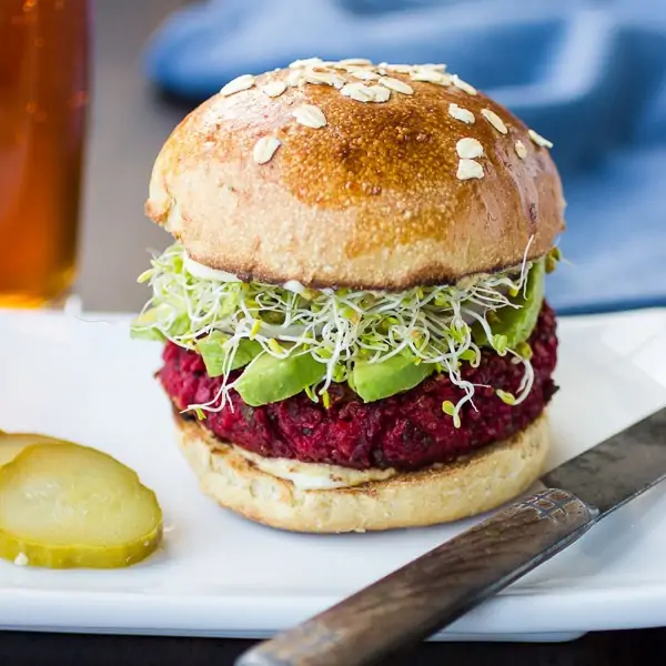 Beet and Chickpea Quinoa Burgers