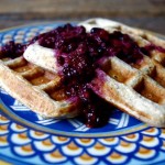 Photo of quinoa waffles on a blue plate.