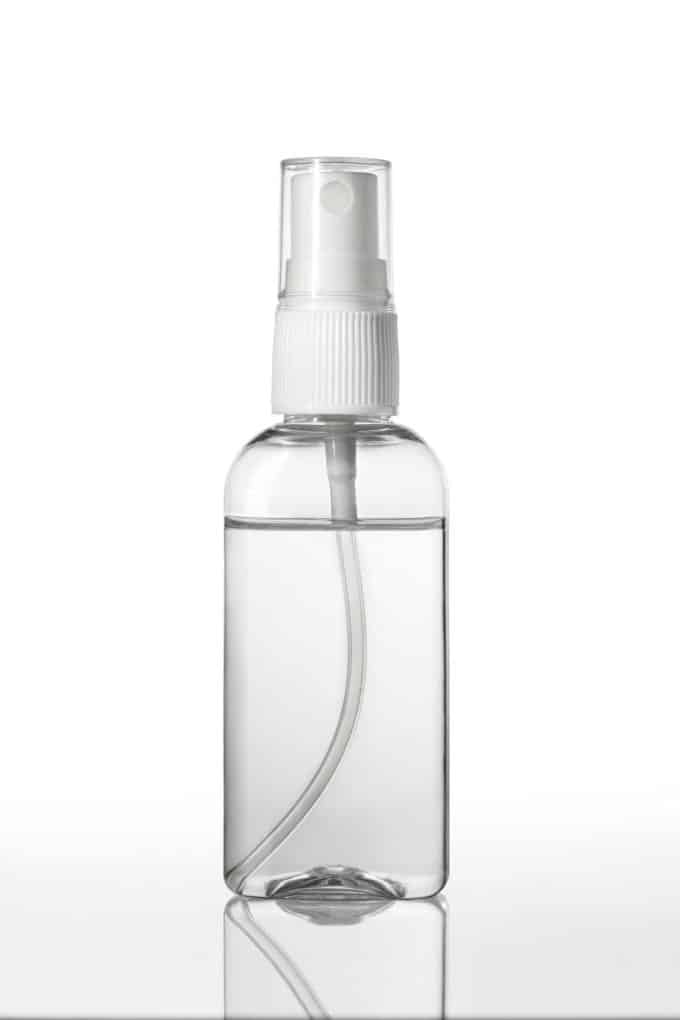 Side photo of a small bottle of DIY Antibacterial Spray for Skin.