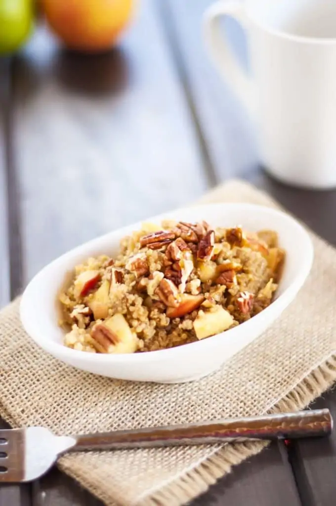 Apple Pecan Quinoa Breakfast - This healthy quinoa breakfast recipe is an amazing and satisfying way to start the day! So easy to make. - WendyPolisi.com