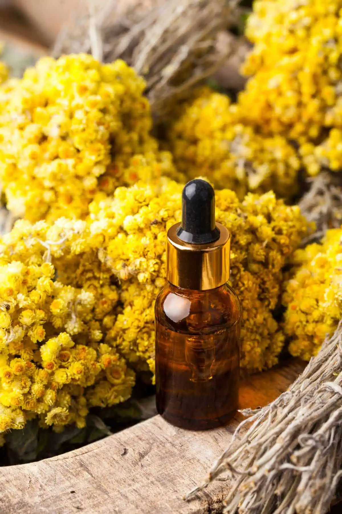 Photo of helichrysum essential oil.