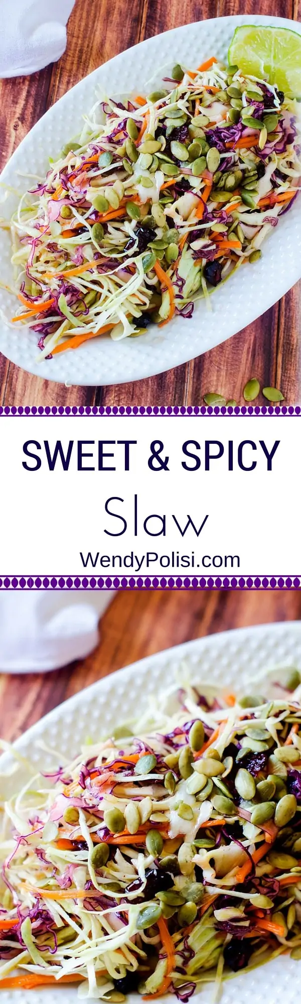 Sweet & Spicy Slaw - A Healthier Twist on a Classic! Vegan, Mayo Free, and Gluten Free - WendyPolisi.com