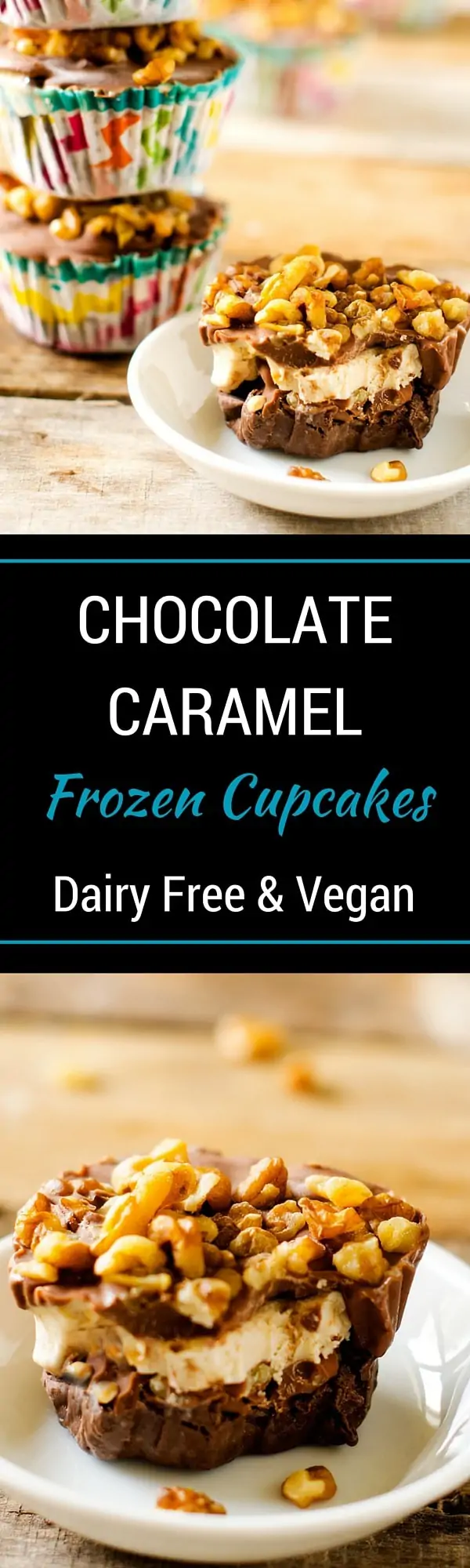 Vegan Chocolate & Salted Caramel Frozen Cupcakes - These frozen cupcakes are so delicious. Seriously my favorite dessert ever. Hard to believe they are vegan and gluten free. - WendyPolisi.com