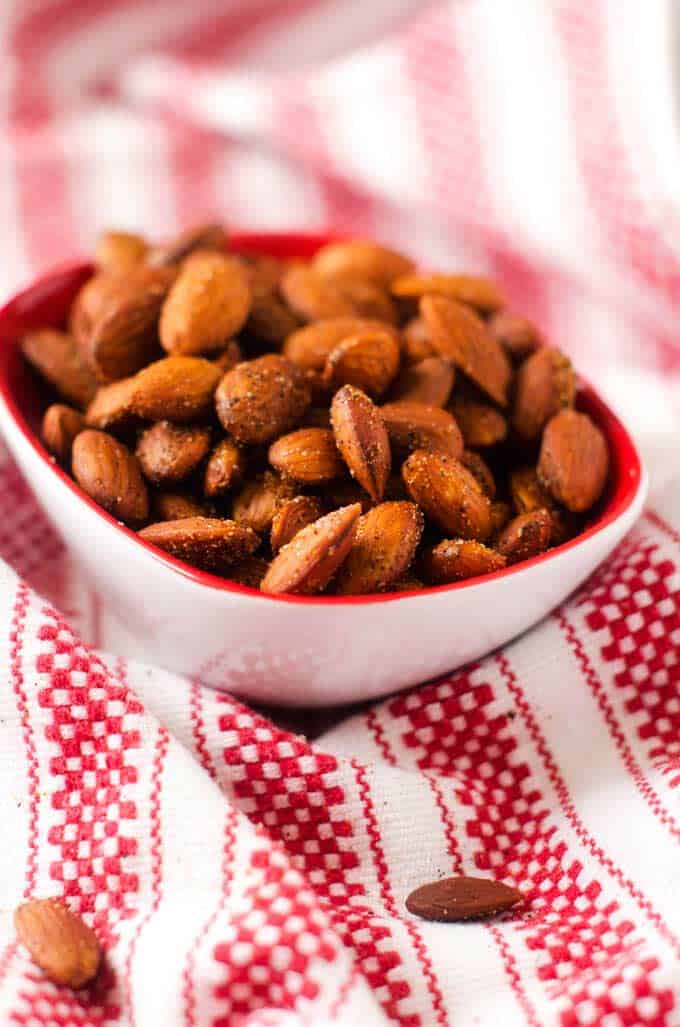 Close up shot of Spicy Slow Cooker Almonds