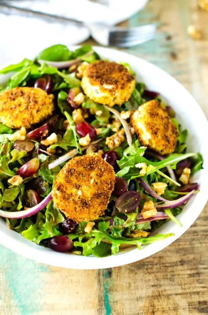 Photo of Fried Goat Cheese Salad on a rustic background