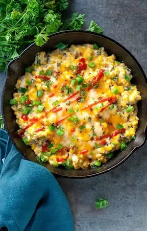 Photo of Spicy Southern Corn in a skillet.