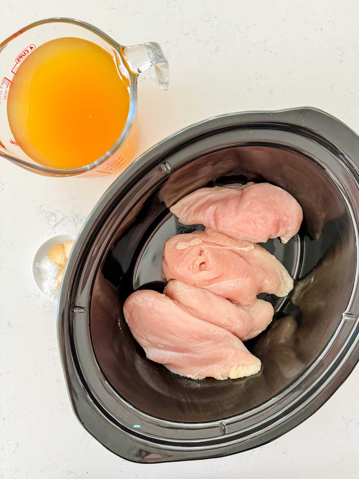 Photo of chicken breast in a slow cooker.