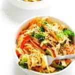 Photo of two Spicy Noodle Bowls with Chicken and Veggies