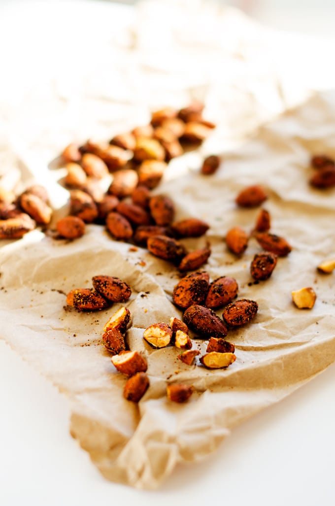 Smoked Almonds - These smoked almonds will rock your world! Hubby called them bacon almonds. Perfect on a salad, in a wrap or by themselves. - WendyPolisi.com