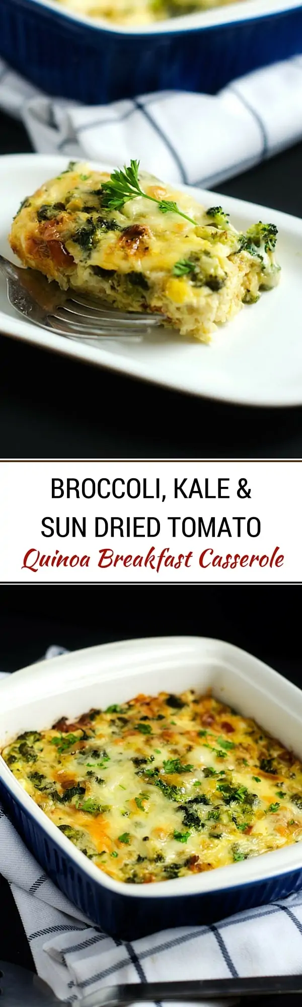 Broccoli, Kale & Sun Dried Tomato Quinoa Breakfast Casserole - This vegetarian breakfast casserole is the perfect healthy way to start your day! - WendyPolisi.com #thereciperedux 