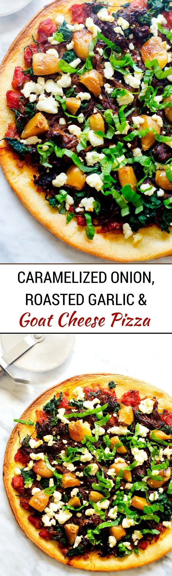 Caramelized Onion, Roasted Garlic & Goat Cheese Pizza - This gluten free pizza comes together in a matter of minutes thanks to these easy freezer hacks! #YesYouCan - Vegan Option - WendyPolisi.com