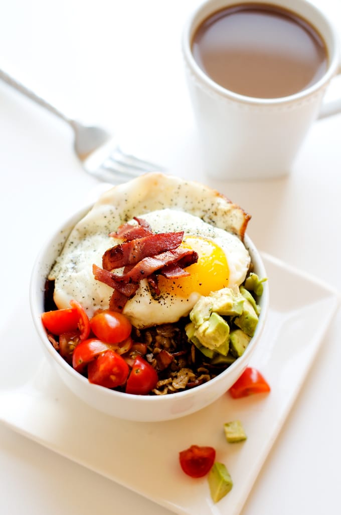 Savory Oatmeal Bowl with Bacon, Avocado & Fried Egg
