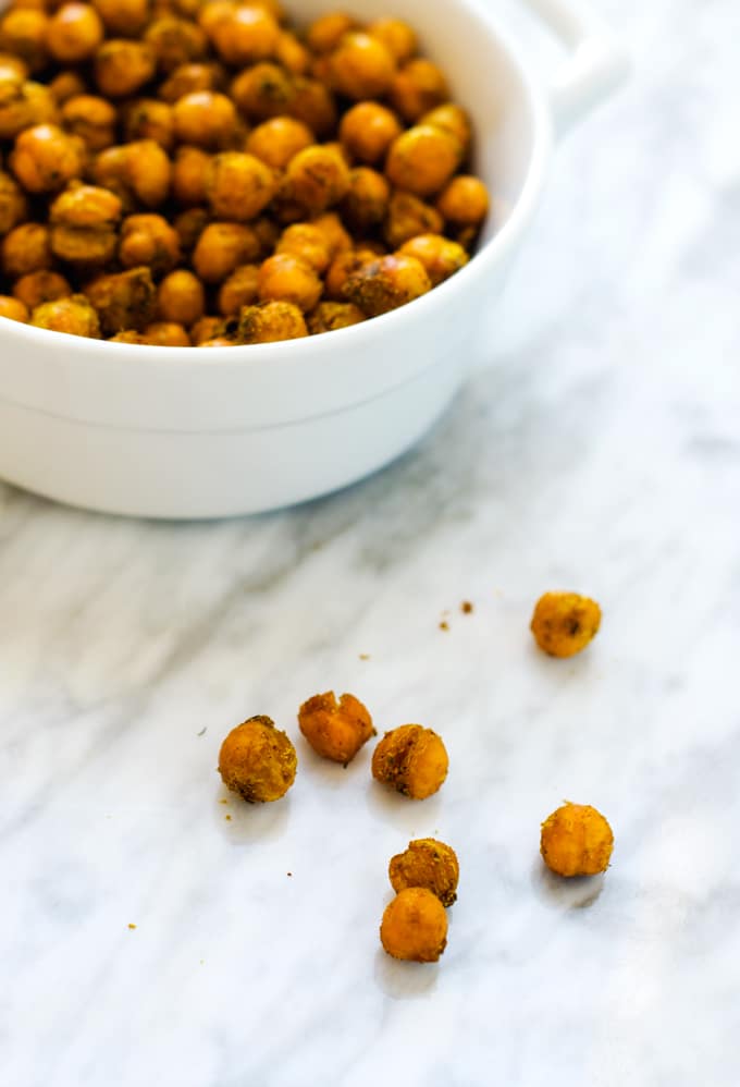 Close up shot of Curried Roasted Chickpeas