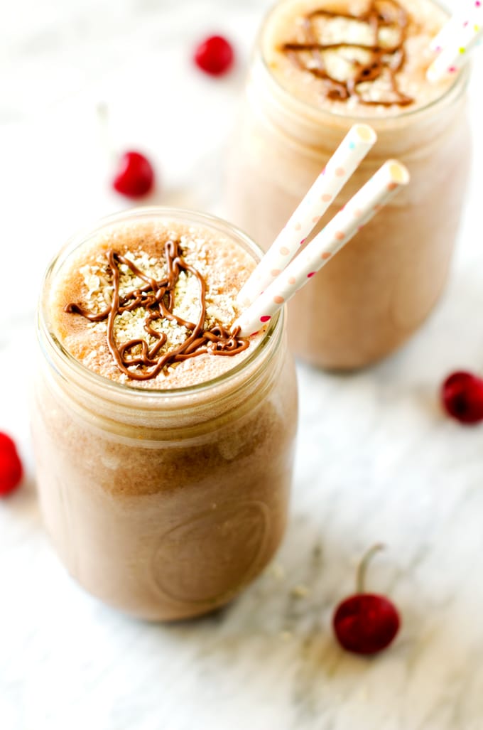 Side Photo of Chocolate Peanut Butter Smoothies