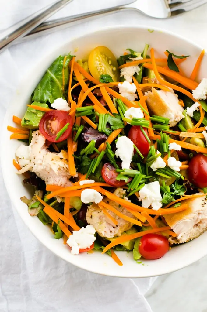 Fresh Herb Salad with Grilled Chicken, Goat Cheese & Avocado