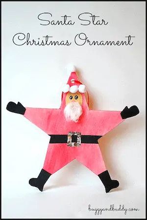 Photo of a Santa Star Christmas Ornament against a white background.