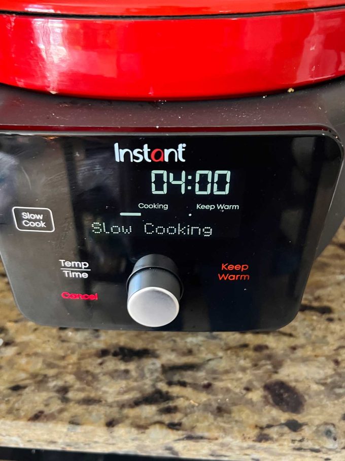 An Instant Pot Dutch Oven on the slow cooker mode.