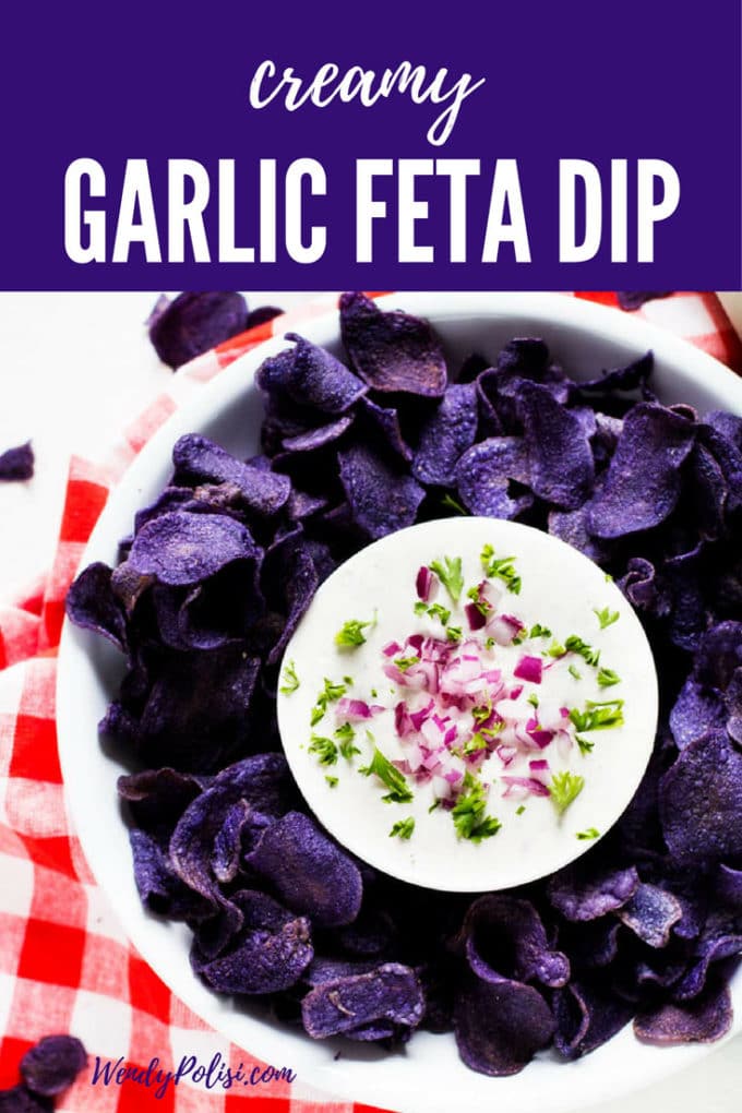 This Creamy Garlic Feta Dip is perfect for your next grill out! Gluten-Free and Vegetarian, this simple feta dip recipe is one that you will make time and again.