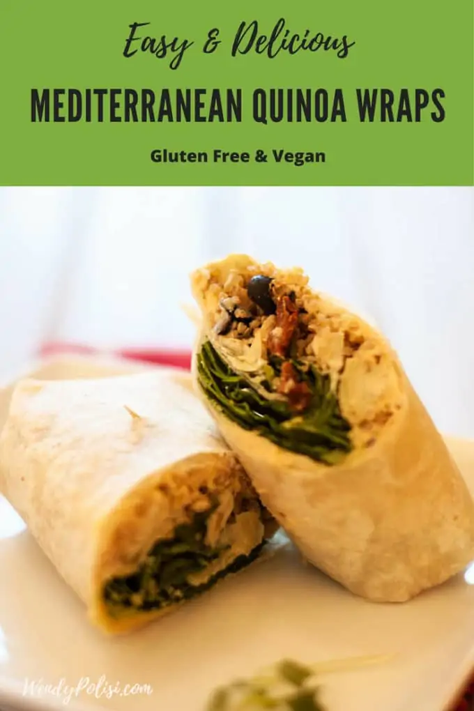 These Easy & Delicious Mediterranean Quinoa Wraps make a fabulous healthy lunch or light summer dinner. Gluten Free and Vegan.