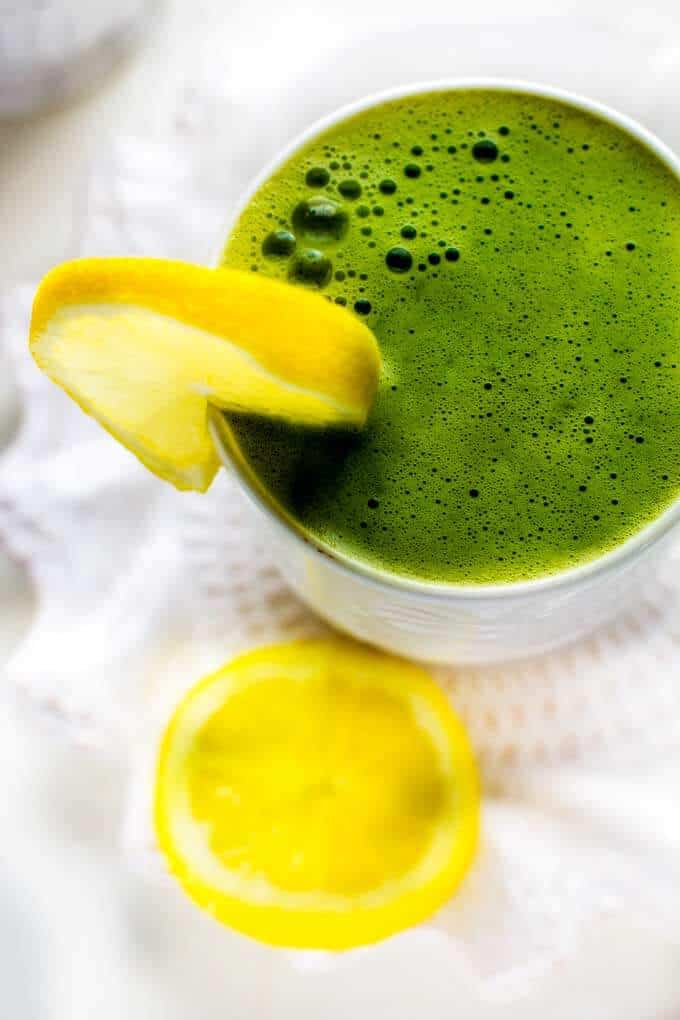 Close Up Overheat Shot of Matcha Green Tea Latte