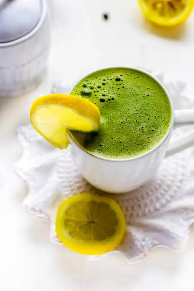Matcha Green Tea Latte in a White Mug