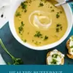 Photo of a Healthy Butternut Squash Soup with the Recipe title below.
