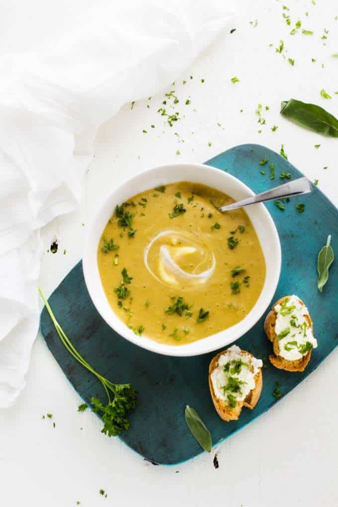 Photo of Healthy Butternut Squash Soup with Goat Cheese Crostini