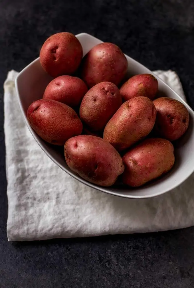 Potatoes in a white bowl