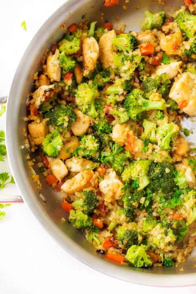 Chicken Broccoli Cauliflower Risotto in the pan