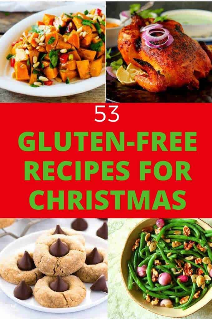 Collage of 4 recipes with the copy 53 Gluten Free Recipes for Christmas