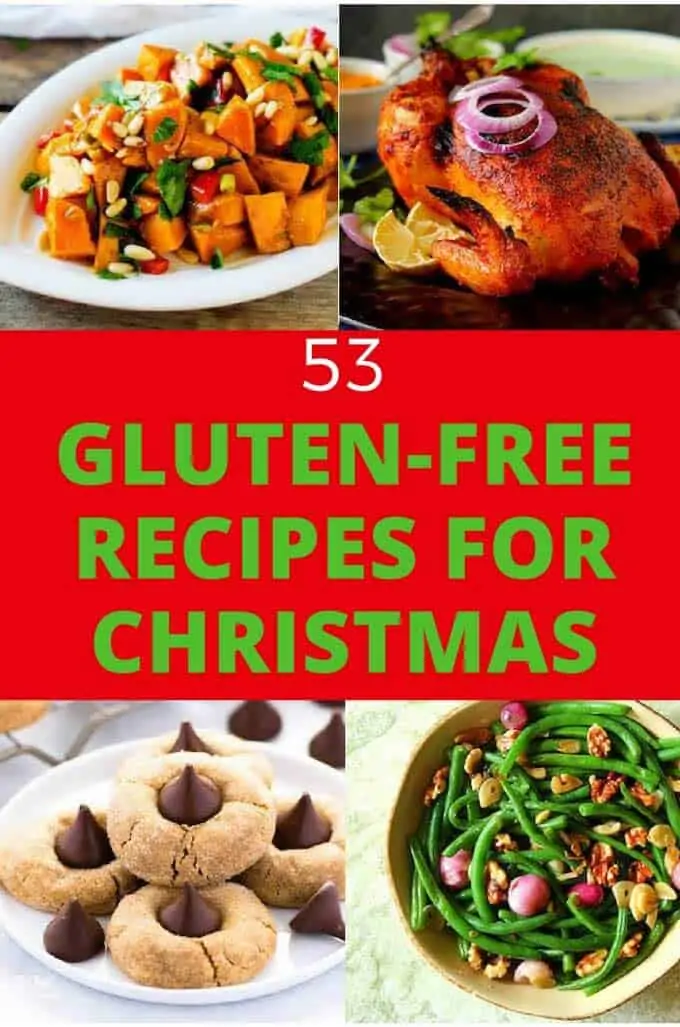 Collage of 4 recipes with the copy 53 Gluten Free Recipes for Christmas