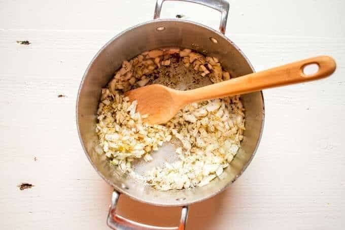 Photo of onions being sauteed.