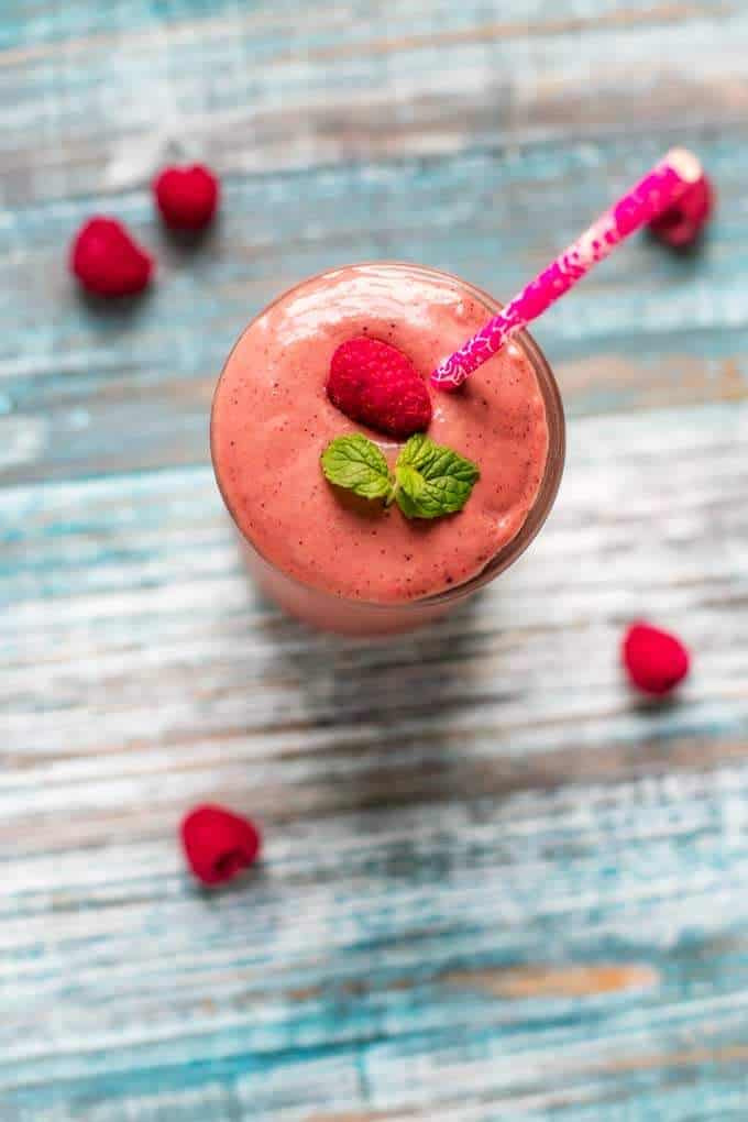 Photo of Chocolate Raspberry Smoothie with vegan protein powder