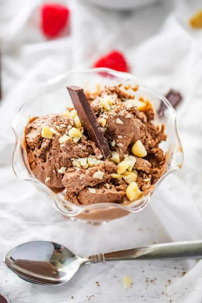 Close up photo of homemade chocolate ice cream.