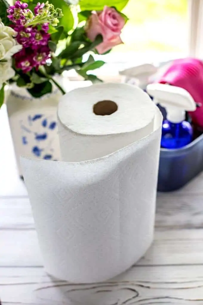 Photo of paper towels and other spring cleaning supplies - Spring Cleaning Tips