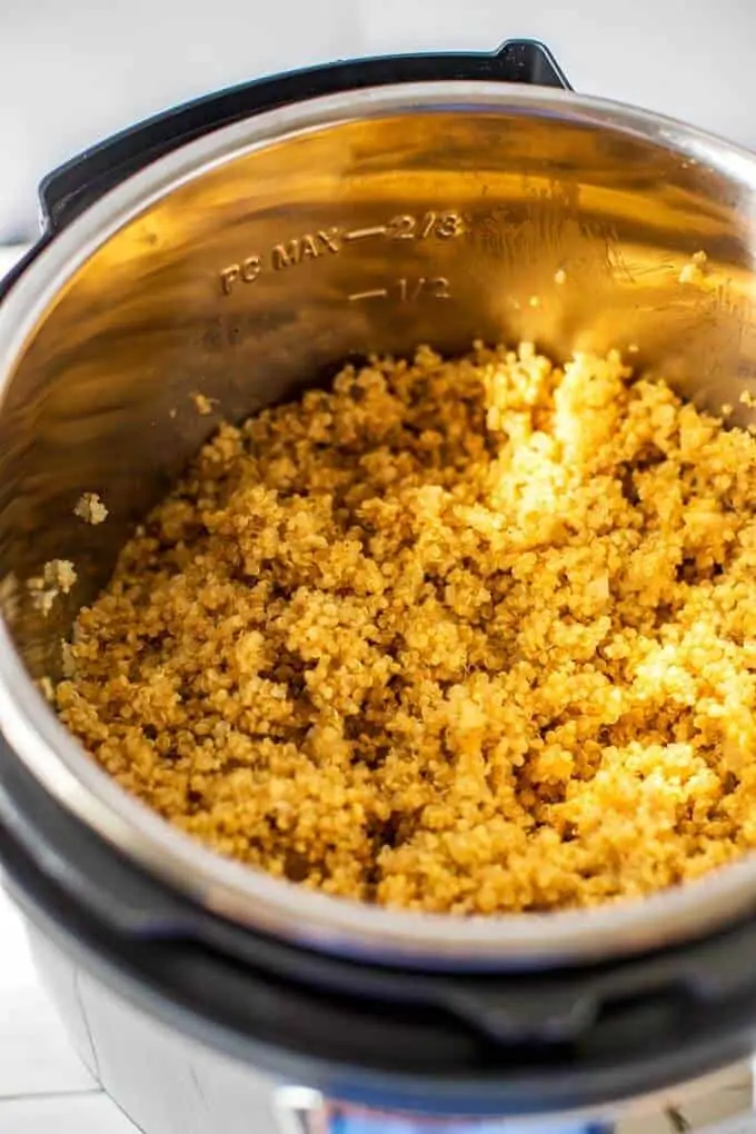 Photo of cooked quinoa in an Instant Pot.