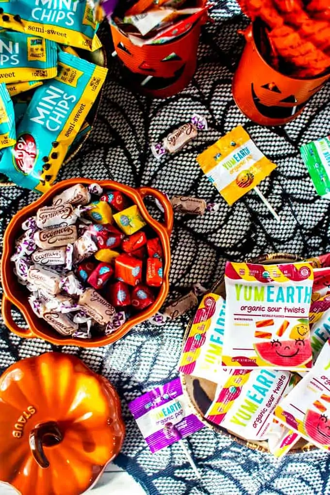 Overhead photo of Healthy Halloween Candy options.