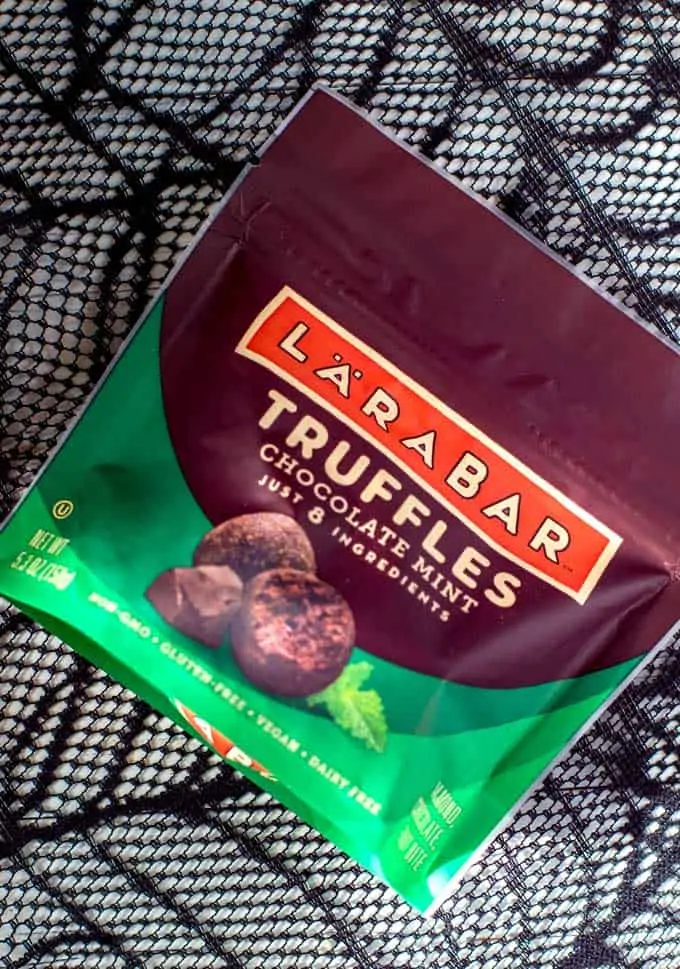 Close up photo of LaraBar Chocolate Mint Truffles.