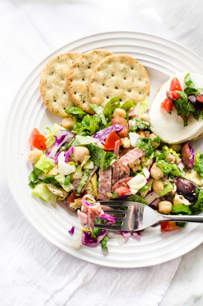 Overhead photo of a plate of Italian Chopped Salad.