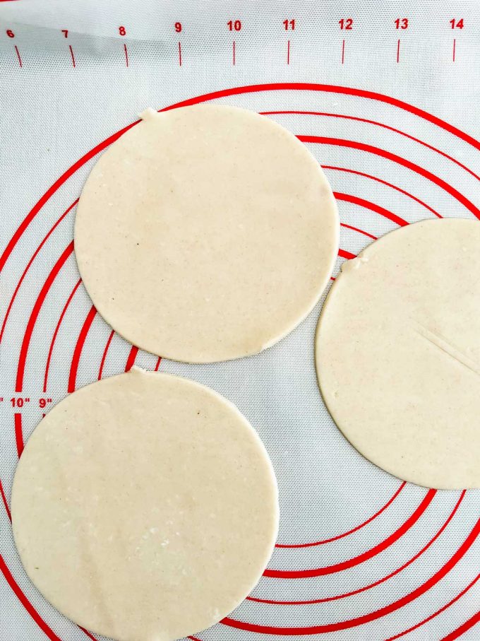 Photo of three circles of pie crust.