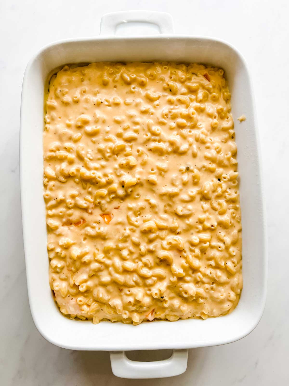 Macaroni and cheese in a casserole dish.