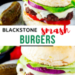 Two photos of smash burgers with the text Blackstone Smash Burgers in the middle.