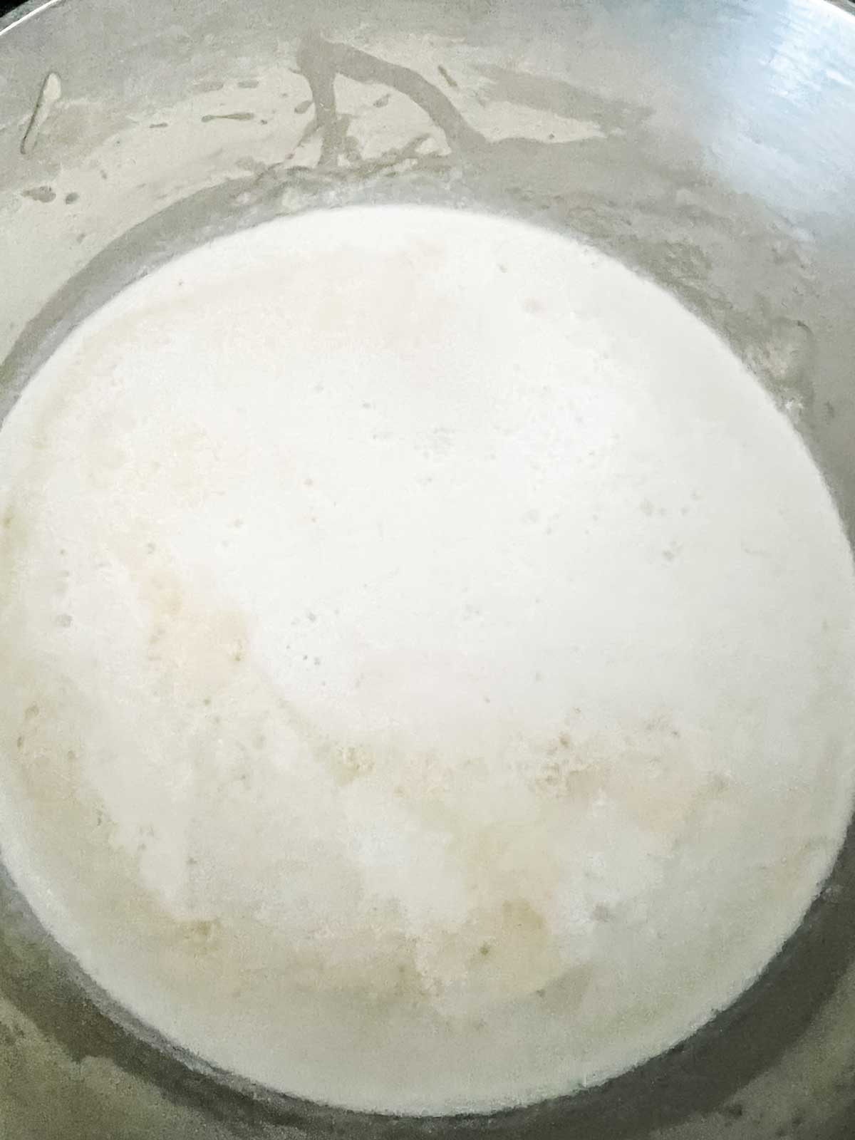 Photo of cream that has been added to a roux.